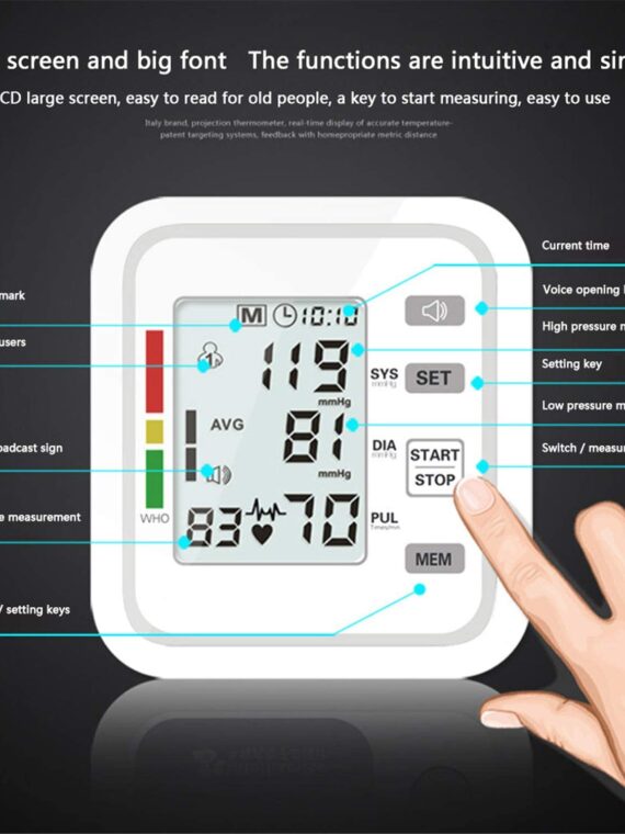 BABIFIS Full Automatic Upper Arm Type Electronic Sphygmomanometer English Voice Broadcast Blood Pressure Machine For Home Use Silver