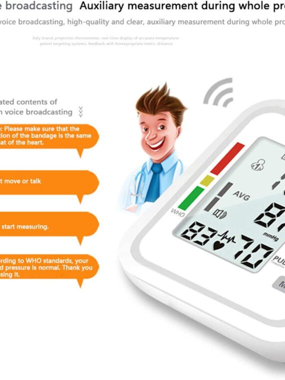 BABIFIS Full Automatic Upper Arm Type Electronic Sphygmomanometer English Voice Broadcast Blood Pressure Machine For Home Use Silver